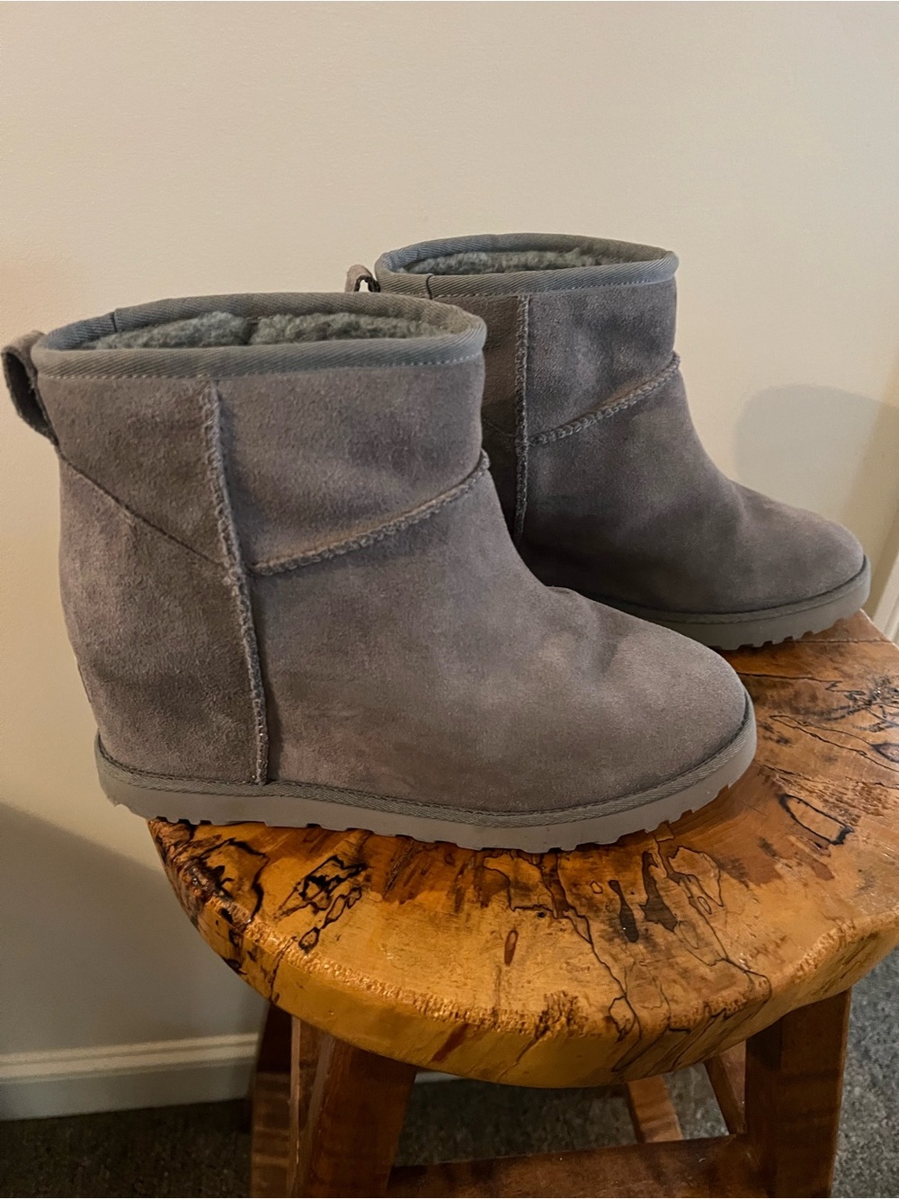 UGG Kids Grey Suede Fleece Ankle Boots